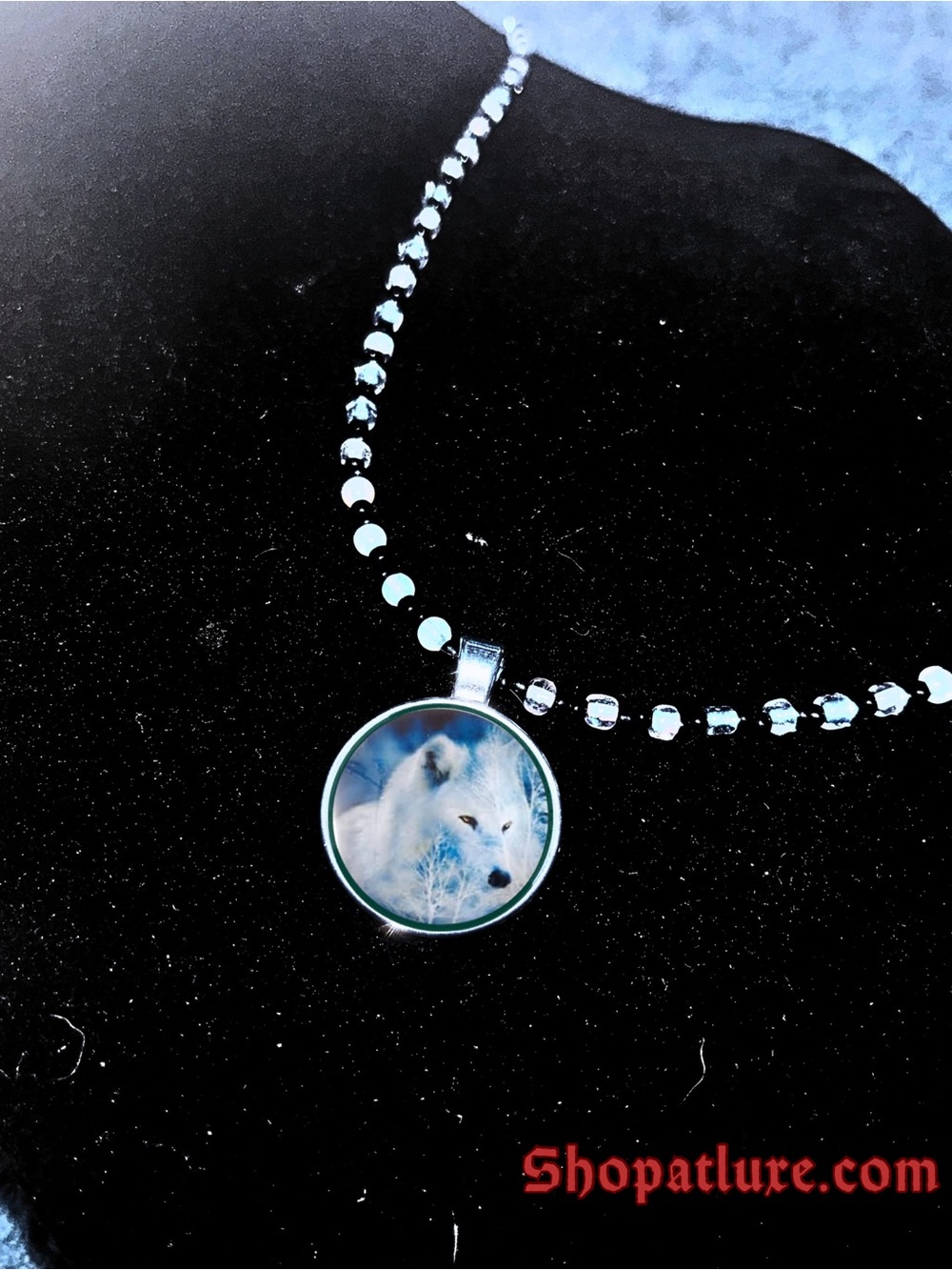 White Wolf Pendant Moonstone Beaded Necklace